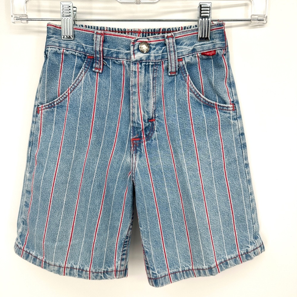 Vintage Wrangler Kids Striped Denim Shorts Made in USA Size 6 80s/90s Retro